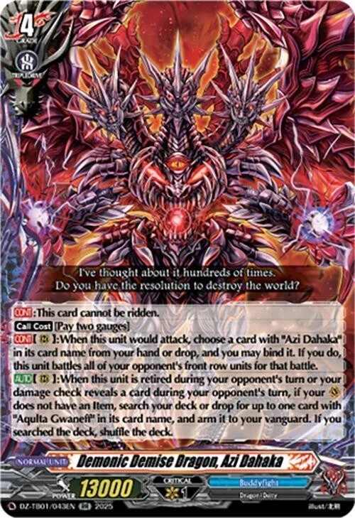 Demonic Demise Dragon, Azi Dahaka DZ-TB01 043EN RR Cardfight Vanguard Buddyfight - Image 1 of 1