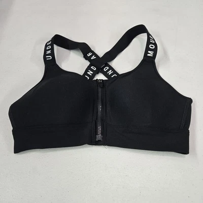 Under Armour Women Sports Bra XS Black Wireless Logo Zipper Front Closure - Image 1 of 4