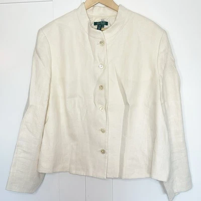 Ralph Lauren Linen Cropped Blazer 22W Cream Classic ivory Buisness neutral darts - Image 1 of 4