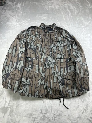Vintage Alpha Tree Bark Jacket Mens Small Camouflage M-65 Coat Made USA 80s - Image 1 of 4