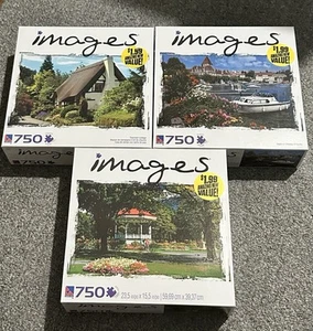 Sure-Lox Images Puzzles Lot of 3 NEW SEALED 750 Piece Cottage Chateau Garden - Picture 1 of 8