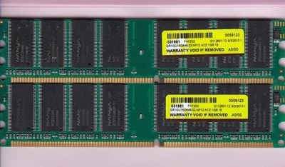2GB 2x1GB PC-3200 NANYA GoRAM GR1GU16D648-32-NP12 ACZ DDR-400 RAM KIT DDR1 DIMM - Image 1 of 3