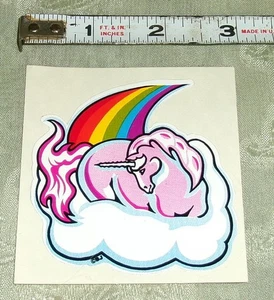 Vintage 80's BJ Decal Specialties Vinyl Pink Unicorn Rainbow Sticker 2 - Picture 1 of 1