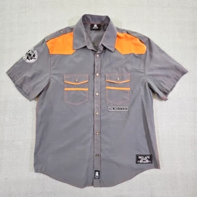 Red Ape Shirt Men's Large Orange & Grey Embellished Hip Hop Y2K Short Sleeve - Image 1 of 4