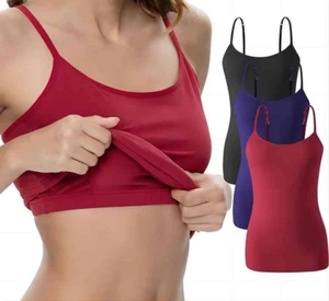Womens Cotton Camisole Adjustable Strap Tank Tops with Shelf Bra Stretch Undersh - Picture 1 of 27