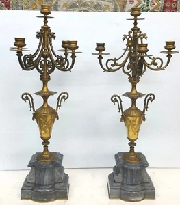 Antique Gilt Bronze Marble Continental Candelabra Pair 24 1/2'' - Picture 1 of 12