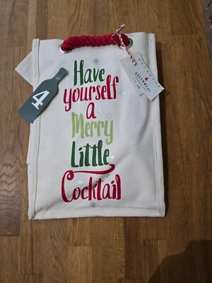 Bolso de lona Have Yourself A Merry Little Cocktail 4 botellas de vino mango de cordón rojo Foto 1 de 2