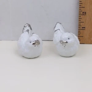 White Bird Salt and Pepper Shakers Set Ceramic Silver Accents Farmhouse Kitchen  - Picture 1 of 6