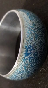 Filigree Silver Tone Bangle Bracelet ( Silver tone & Blue as shown) 1 1/4in Wide - Picture 1 of 10
