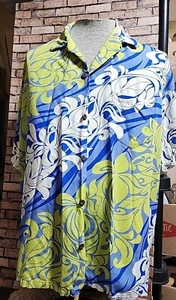 Hilo Hattie Hawaiian Shirt Green/Blue Floral Made in Hawaii USA Rayon 3XL 5626 - Picture 1 of 7