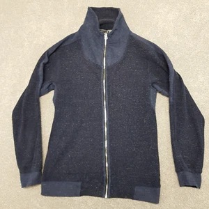 Diesel Mens Jacket Medium Blue Zip Up Cardigan Textured Waffle Knit High Neck - Picture 1 of 12