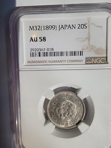 JAPAN 1899, YR. M32 SILVER 20 SEN, NGC AU 58 - Picture 1 of 4