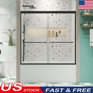 Bathtub Bypass Sliding Shower Door W/ 1/4" Tempered Glass & Matted Black Finish - Picture 1 of 18