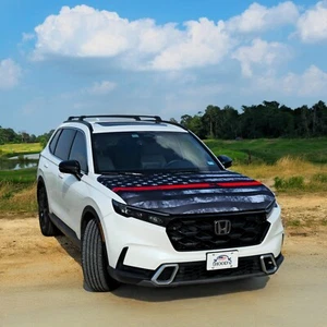 Cubierta delgada de bandera para capó de coche americano línea roja tamaño universal poliéster + sujetadores - Imagen 1 de 9