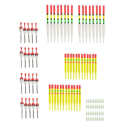 60 galleggianti da pesca leggeri boa verticali 8cm 10cm 15cm + gommini attacchi - Immagine 1 di 4