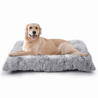 Super Soft Gray-White Plush Dog Bed Memory Foam Pet Cushion Mat For Large Dog • 12.34$