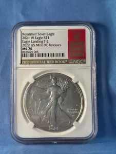 2021 W Burnished Silver Eagle/Eagle Landing Type 2/NGC MS70 - Picture 1 of 3