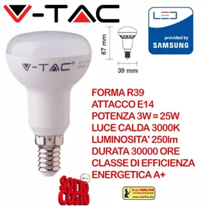 V-TAC PRO VT-239 210 Lampadina LED Chip Samsung E14 3W R39 3000K faretto calda - Foto 1 di 5