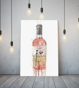 PINK GIN BOTTLE -DEEP FRAMED CANVAS WALL SPLASH ART PICTURE PAPER PRINT- PINK - Picture 1 of 17