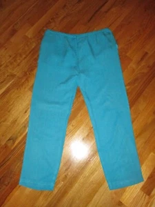 Ladies Ruby Grace Aqua Blue 100% Silk Drawstring Pull On Ankle Pants Size M - Picture 1 of 4