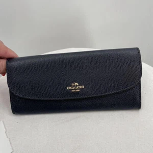 Women's Coach NWT Crossgrain Soft Leather Wallet Midnight - Picture 1 of 6