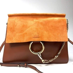 Chloe Faye Large Leather Suede Shoulder Bag Brown Orange Gold Hardware Used - Picture 1 of 13