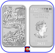 2023 Australia Perth Mint 1 oz Silver Dragon Bar Rectangular Coin in capsule