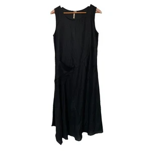 COMFY USA Dress Linen Medium Black Lagenlook Ruched Layering LargePockets Midi - Picture 1 of 8