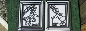 Vintage Walt Disney Daisy & Donald Duck Plastic Black Silhouette Frames Set of 2 - Picture 1 of 4
