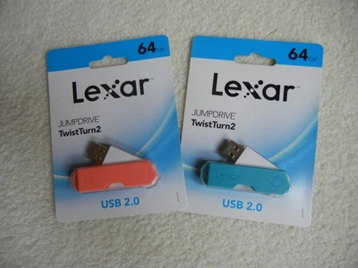 2 Lexar JumpDrive TwistTurn2 USB 2.0 Flash Drive 64GB  NEW - Image 1 of 4
