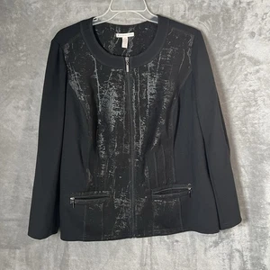 JM Collection Woman Black Oil Spill Zip Front Jacket Blazer Size 18W LongSleeve - Picture 1 of 8