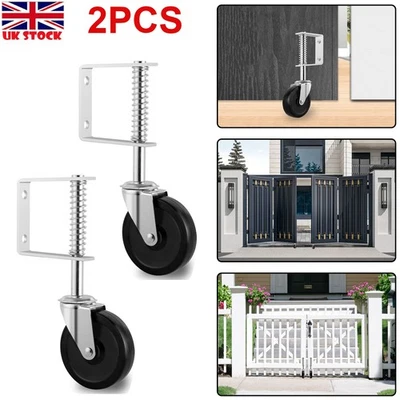 2 x Spring Loaded Heavy Duty Gate Wheels Farm Timber Door 4" Swivel Wheel Castor - Image 1 of 4