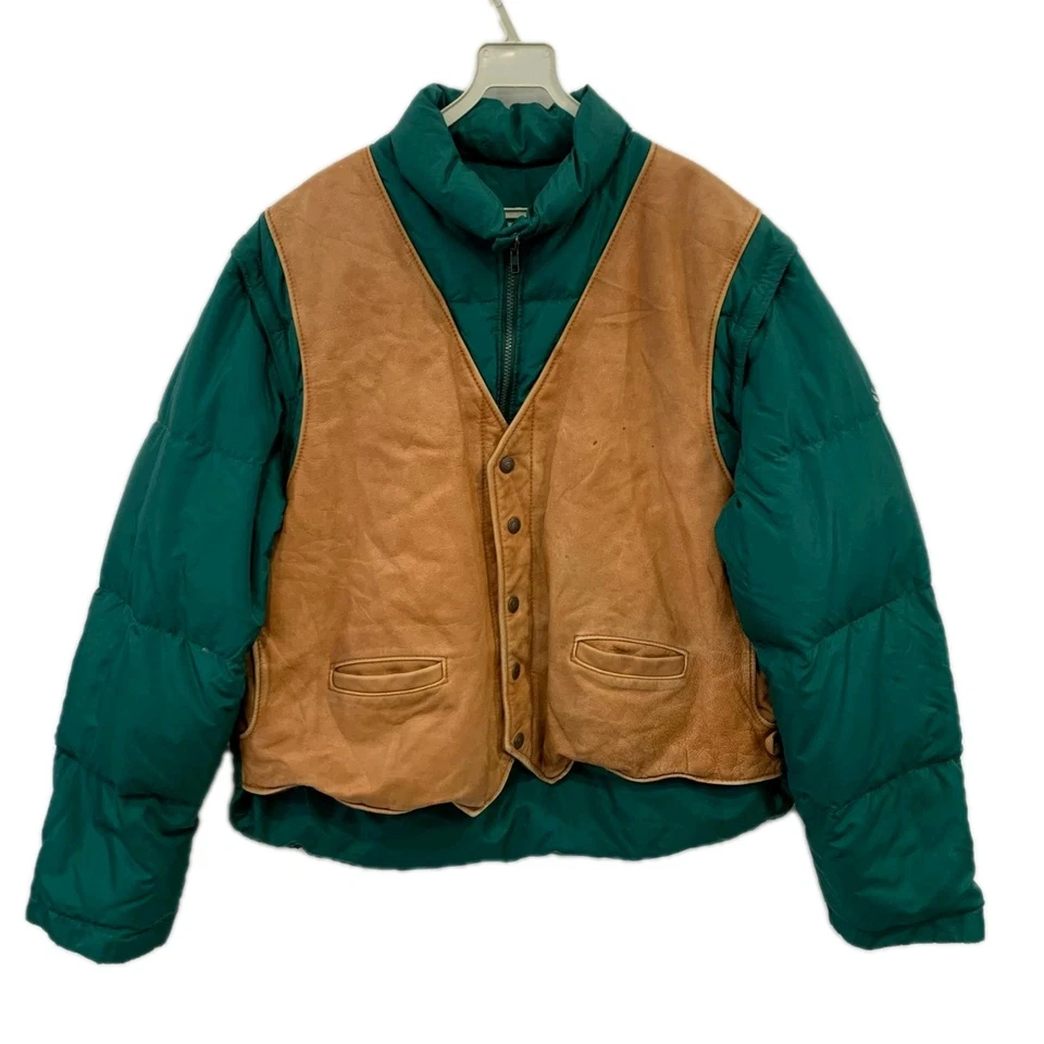 Chaqueta de Plumón Schott NYC Chaleco de Cuero Western Vintage Hecho en EE. UU. Verde Tostado 2XL #122 Foto 1 de 4