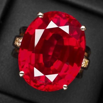 Stunning Vivid Red Tourmaline Oval 22.70Ct 925 Sterling Silver Vanilla Gold Ring - Image 1 of 4