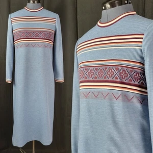 Vintage Route One Deadstock Blue Ribbed Dress w White & Wine Stripes Size 10P - Picture 1 of 24