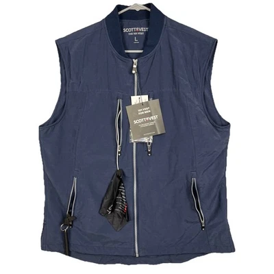 SCOTTeVEST The 101 Vest Men’s Large Navy Blue Full Zip Sleeveless Travel Utility - Image 1 of 4