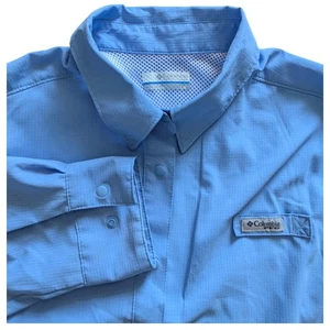 Columbia PFG Camicia Uomo Grande Blu Omni-Shade Manica Lunga Pesca Outdoor UV UPF - Foto 1 di 10