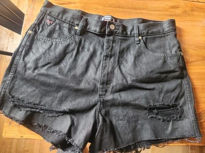 Pantalones cortos Wrangler Fender High Rise Festival, negros, talla W 34, desgastados, flecos Foto 1 de 4