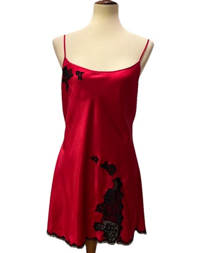 UNDERCOVER Abito Victoria’s Secret rosso seta raso nero pizzo cravatta schiena camicia M L vintage