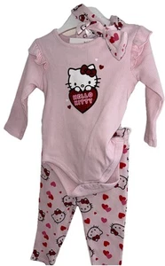 Hello Kitty 3pc Set~ Pink Leggings, Bodysuit , Hairband 6-9 Mnths~ Hearts & HK - Picture 1 of 4