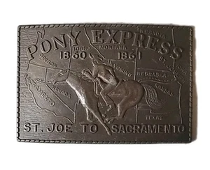 Pony Express Gürtelschnalle St. Joe nach Sacramento Messing Vintage 3,5" - Bild 1 von 4