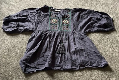 LUCKY BRAND Collectibles Edition Tie Beaded Peasant Grisaille Top Size Small - Image 1 of 4