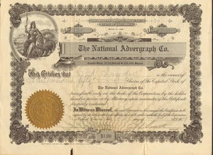 The National Advergraph Co. 1919 Oakland California certificado de acciones compartido - Imagen 1 de 1