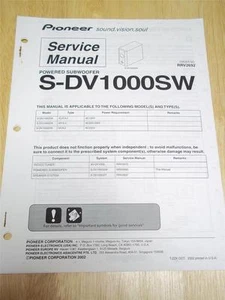 Pioneer Service Manual~S-DV1000SW Subwoofer Speaker System~Original~Repair - Picture 1 of 1