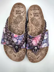 Muk Luks Elaine Women's Size 10 Purple Braided Thong Sandal w Floral Crossover - Picture 1 of 9