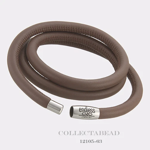 Auténtico Brazalete Triple Cuero Marrón Acero Inoxidable Sin Fin 7.5" 12105-57 Foto 1 de 1