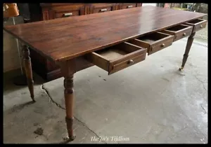 Antike Tisch auf Rädern Klostertisch EsstischSchreibtisch Eichenholz 2.18 m - Bild 1 von 15