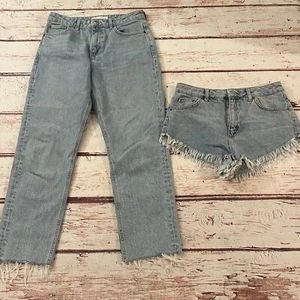Topshop Straight Leg Jeans Women's 29x26 Blue & Kiri Jean Shorts Size US 8 - Picture 1 of 12