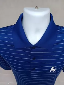 ANTIGUA MENS MEDIUM BLUE & WHITE STRIPED SHORT SLEEVE GOLF POLO EMBROIDERED BULL - Picture 1 of 12