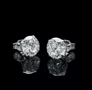 4.00 Ct Round Cut VVS1/D Lab Created Stud Earrings 14k White Gold 8mm Push Back - Picture 1 of 9